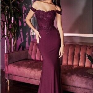 Cinderella Divine Black Long Formal Dress- Lace Bodice- Off the shoulder- Size S